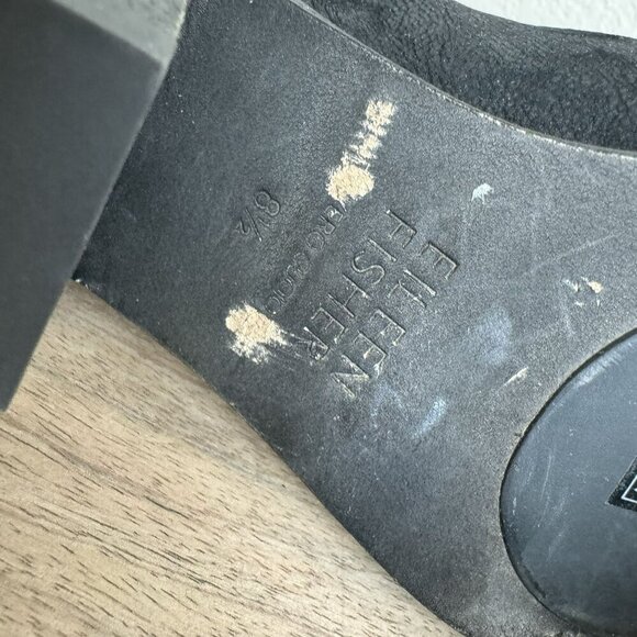 Eileen Fisher James Black Suede‎ Heeled Sandals Peep Toe Strappy Back Zip 8.5 - Picture 11 of 11